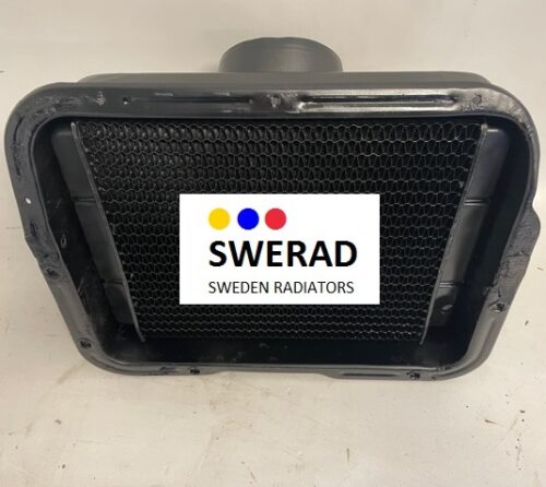 En Värmeelement Buick-kylare med en svart färg, ett sexkantigt rutnät och en etikett som lyder "SWERAD SWEDEN RADIATORS.