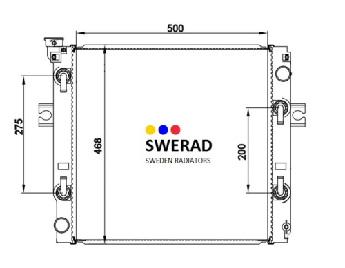 Teknisk ritning av en Kylare Toyota gaffeltruck med dimensioner märkta som 500 mm bredd, 468 mm höjd och 275 mm djup.