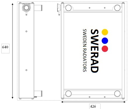 Tekniskt diagram som visar en Kylare Tailift gaffeltruckenhet med dimensionerna 640 mm gånger 426 mm.