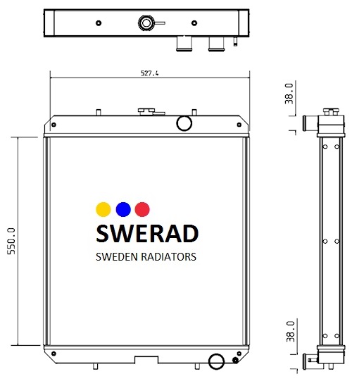 Teknisk ritning av en Kylare Hyster/Yale gaffeltruckenhet, som visar front- och sidovyer med dimensioner: 550 mm höjd, 527,4 mm bredd och 138 mm djup.