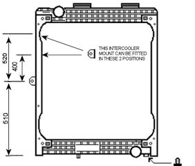 Diagram över Kylare MAN lastbil intercooler-fäste som visar dimensioner och två möjliga monteringspositioner indikerade med pilar. De märkta måtten är 520, 400 och 510.