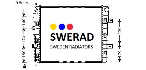 Teknisk ritning av en kylare märkt "Kylare Mercedes lastbil", med mått och mått.