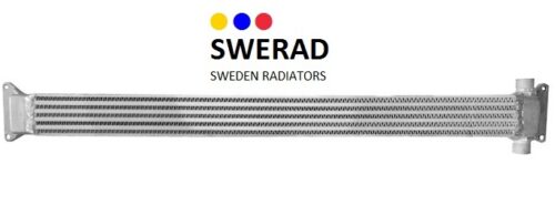 Oljekylare Terex dumper från SWERAD Sweden Radiators har en lång, horisontell design med flera parallella metallspolar och ändkontakter.